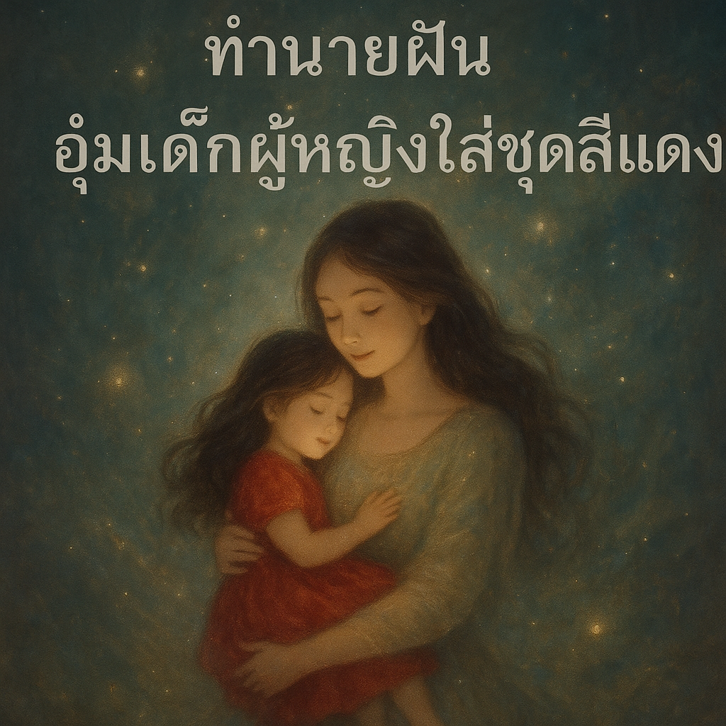 อุ้มเด็กผู้หญิงใส่ชุดสีแดง