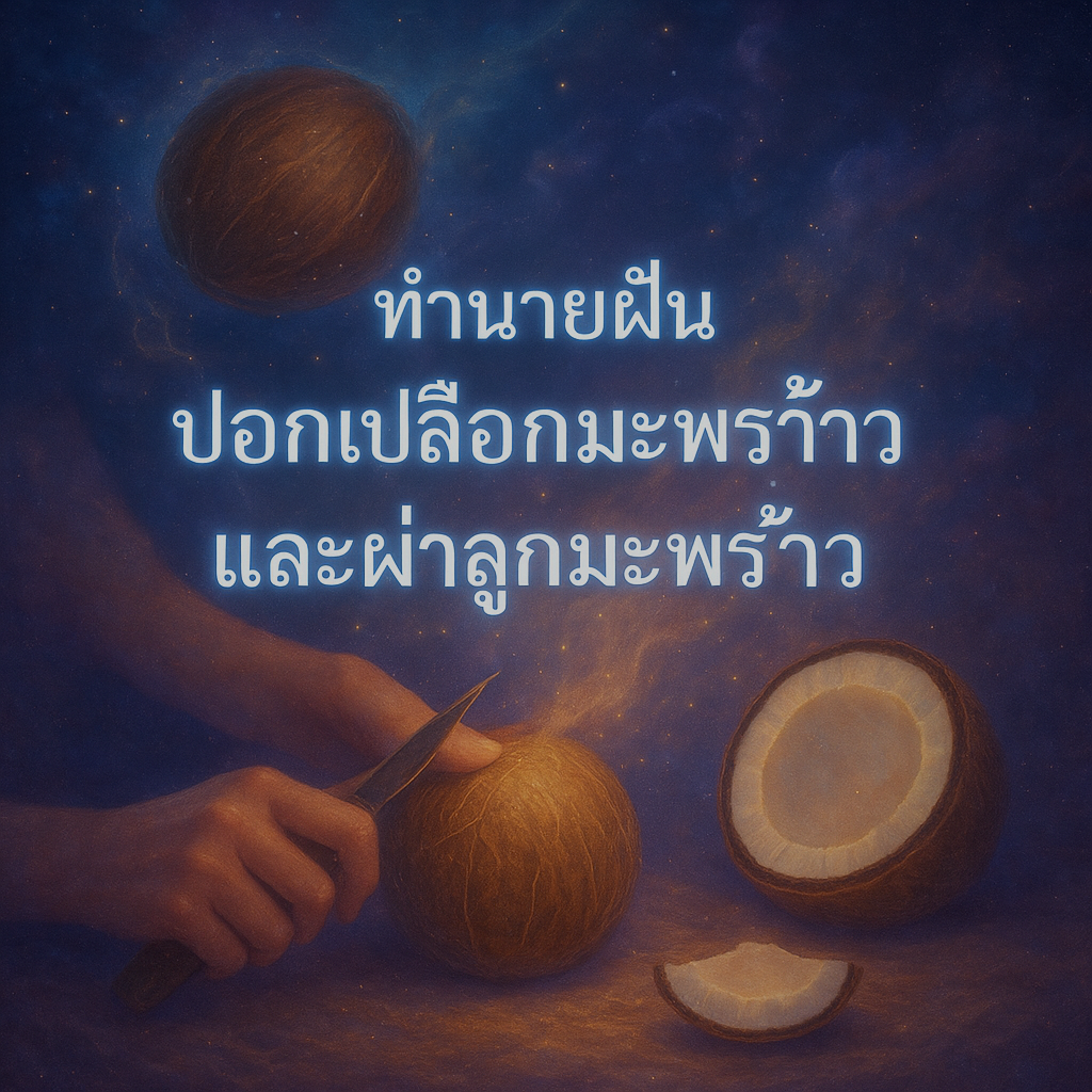 ปอกเปลือกมะพร้าวและผ่าลูกมะพร้าว