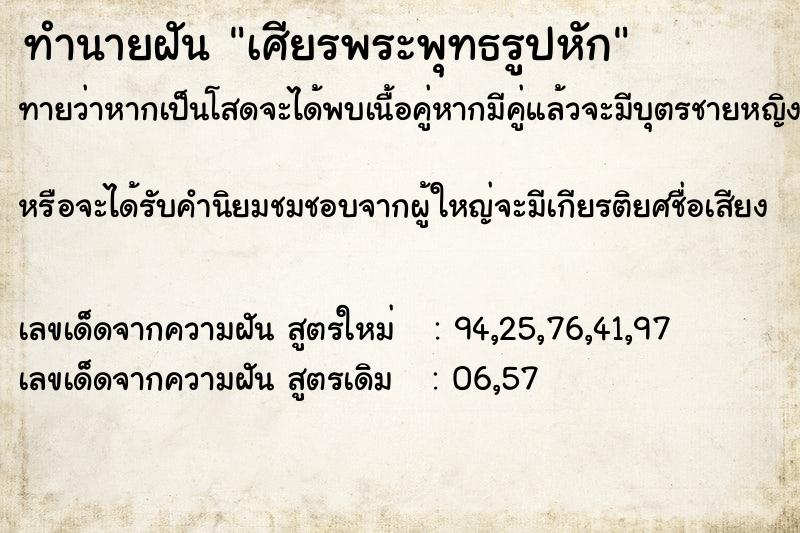 ทำนายฝัน เศียรพระพุทธรูปหัก ทำนายฝัน เศียรพระพุทธรูปหัก