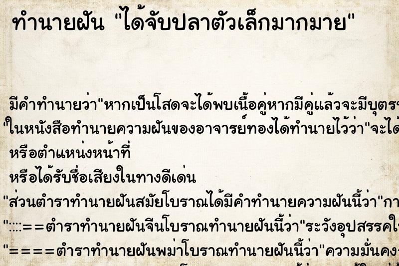 ทำนายฝันทำนายฝันได้จับปลาตัวเล็กมากมาย