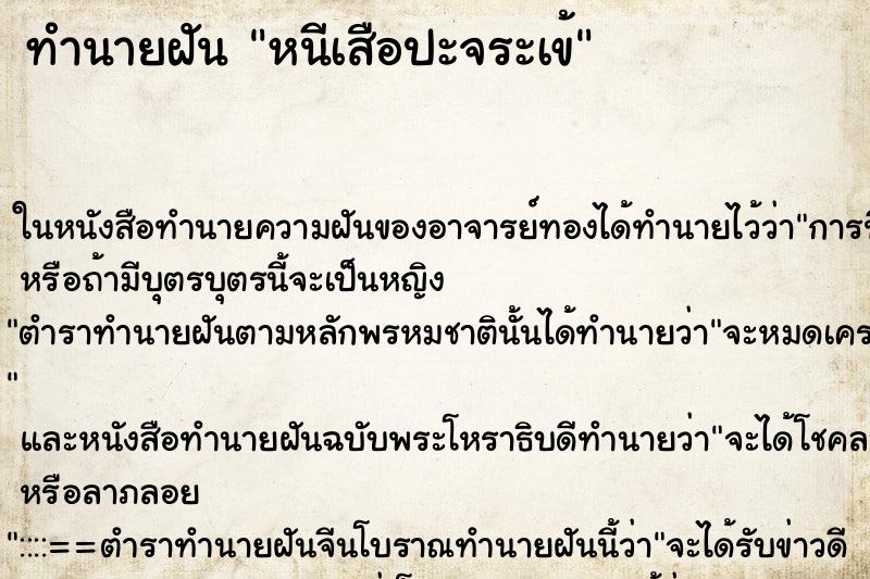 ทำนายฝันหนีเสือปะจระเข้ ทำนายฝันทำนายฝันหนีเสือปะจระเข้