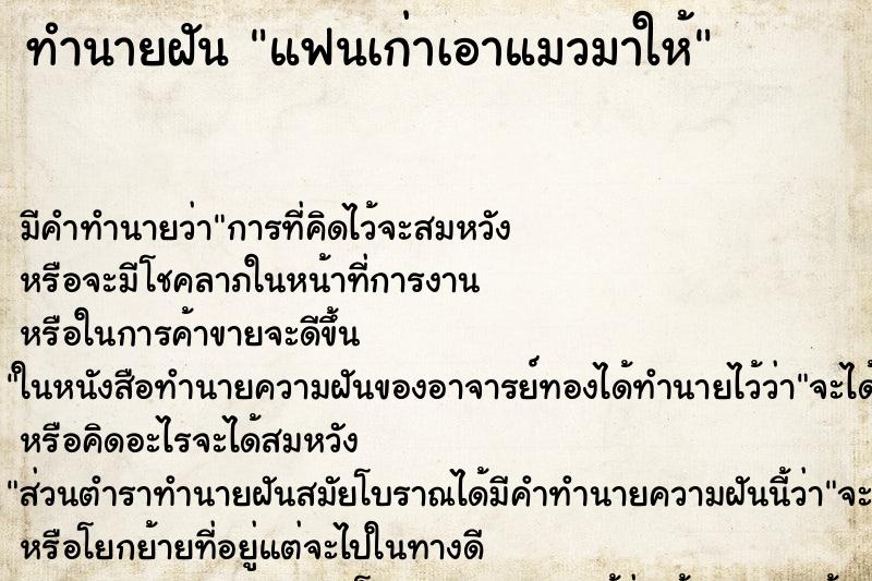 ทำนายฝัน แฟนเก่าเอาแมวมาให้ ทำนายฝัน แฟนเก่าเอาแมวมาให้