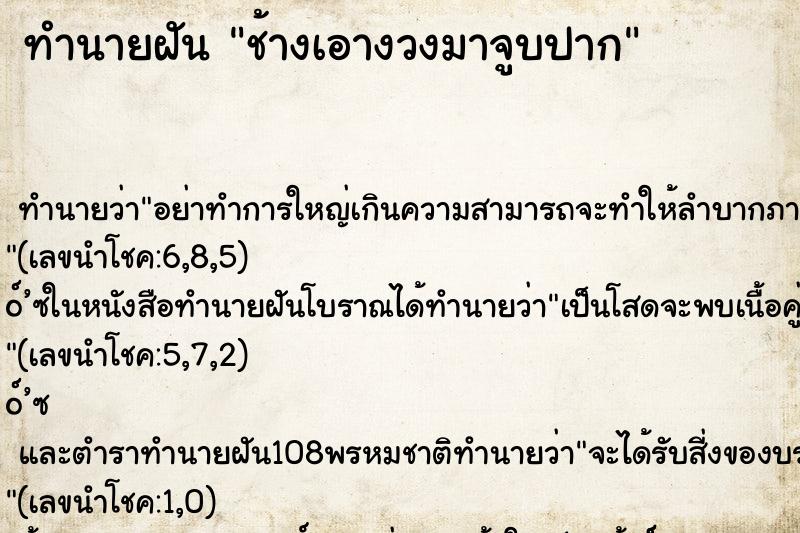 ทำนายฝัน ช้างเอางวงมาจูบปาก ตำราโบราณ แม่นที่สุดในโลก