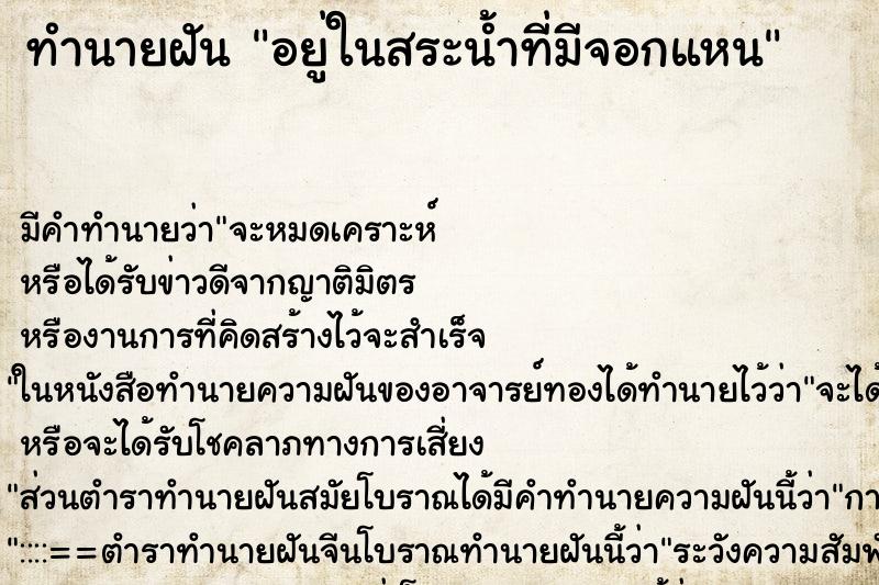 ทำนายฝันอยู่ในสระน้ำที่มีจอกแหน ทำนายฝันทำนายฝันอยู่ในสระน้ำที่มีจอกแหน