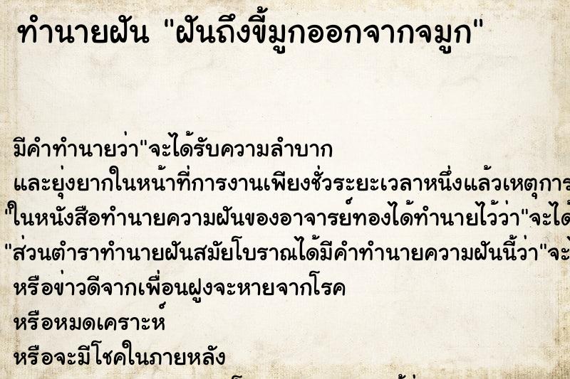 ทำนายฝันฝันถึงขี้มูกออกจากจมูก ทำนายฝันทำนายฝันฝันถึงขี้มูกออกจากจมูก