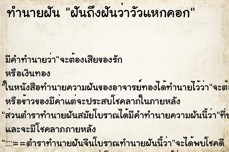 ทำนายฝัน ฝันถึงฝันว่าวัวแหกคอก ทำนายฝัน ฝันถึงฝันว่าวัวแหกคอก