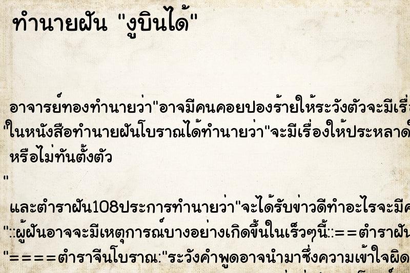 ทำนายฝัน งูบินได้