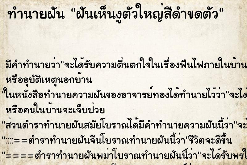 ทำนายฝัน ฝันเห็นงูตัวใหญ่สีดำขดตัว ทำนายฝัน ฝันเห็นงูตัวใหญ่สีดำขดตัว