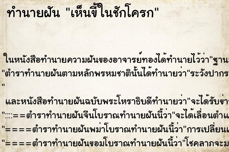 ทำนายฝัน เห็นขี้ในชักโครก ทำนายฝัน เห็นขี้ในชักโครก