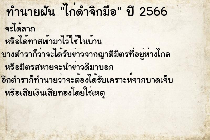 ทำนายฝันไก่ดำจิกมือ ทำนายฝันทำนายฝันไก่ดำจิกมือ