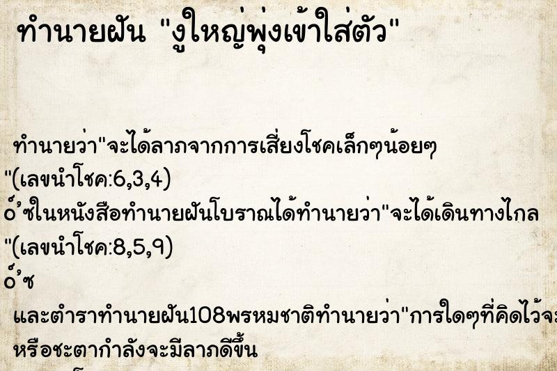 ทำนายฝัน งูใหญ่พุ่งเข้าใส่ตัว ทำนายฝัน งูใหญ่พุ่งเข้าใส่ตัว