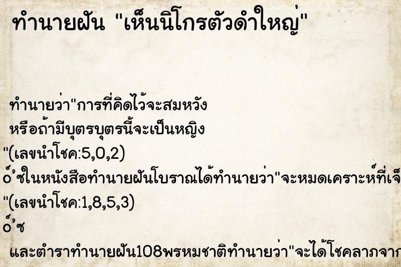 ทำนายฝัน เห็นนิโกรตัวดำใหญ่