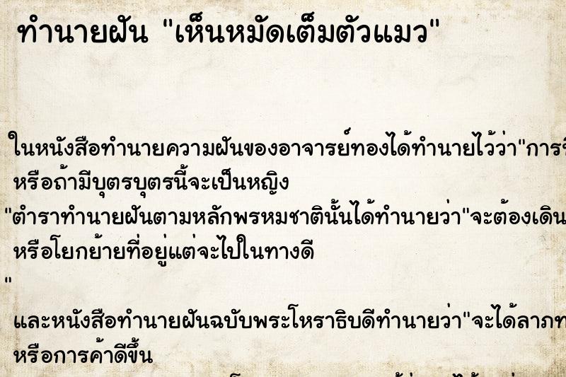 ทำนายฝัน เห็นหมัดเต็มตัวแมว ทำนายฝัน เห็นหมัดเต็มตัวแมว