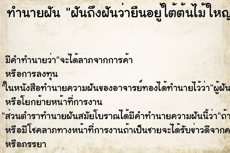 ทำนายฝันฝันถึงฝันว่ายืนอยู่ใต้ต้นไม้ใหญ่และสูงร่มครึ้ม ทำนายฝันทำนายฝันฝันถึงฝันว่ายืนอยู่ใต้ต้นไม้ใหญ่และสูงร่มครึ้ม
