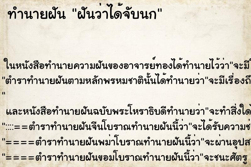 ทำนายฝันฝันว่าได้จับนก ทำนายฝันทำนายฝันฝันว่าได้จับนก