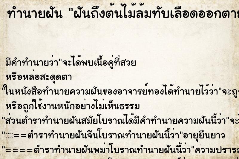 ทำนายฝันฝันถึงต้นไม้ล้มทับเลือดออกตาย ทำนายฝันทำนายฝันฝันถึงต้นไม้ล้มทับเลือดออกตาย