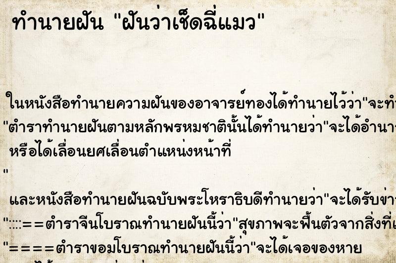 ทำนายฝันฝันว่าเช็ดฉี่แมว ทำนายฝันทำนายฝันฝันว่าเช็ดฉี่แมว