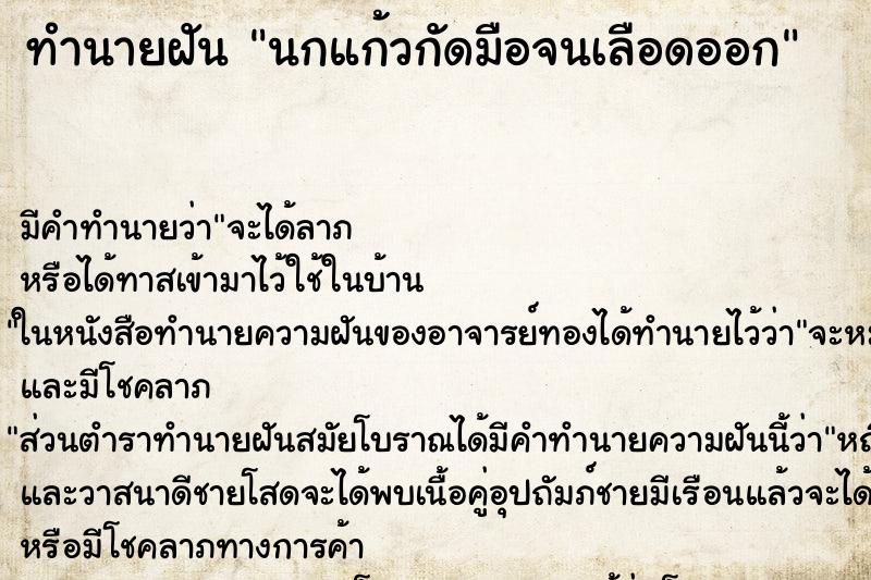 ทำนายฝัน นกแก้วกัดมือจนเลือดออก ทำนายฝัน นกแก้วกัดมือจนเลือดออก