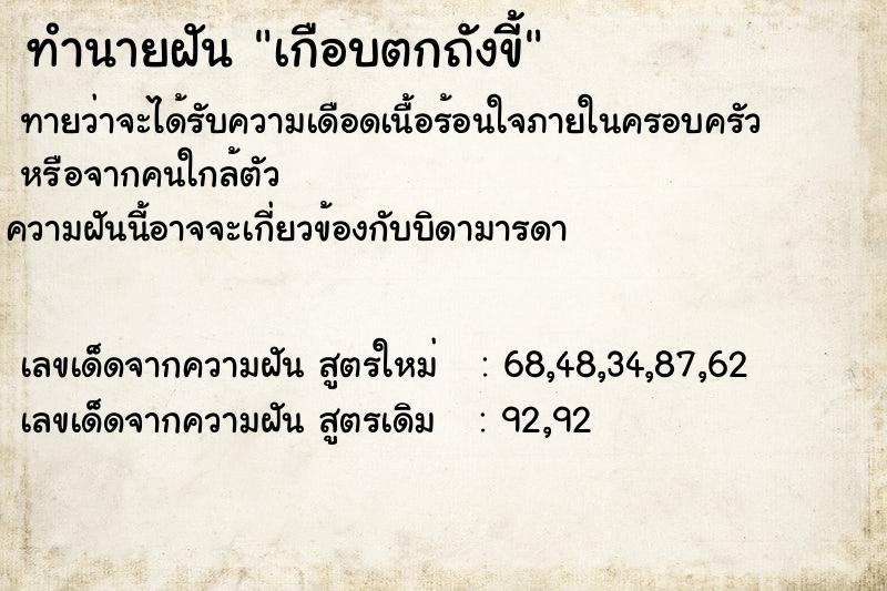 ทำนายฝันเกือบตกถังขี้ ทำนายฝันทำนายฝันเกือบตกถังขี้
