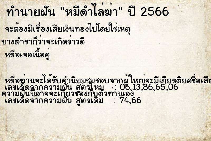 ทำนายฝัน หมีดำไล่ฆ่า