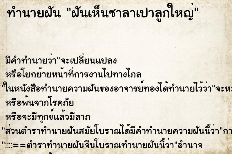 ทำนายฝัน ฝันเห็นซาลาเปาลูกใหญ่ ทำนายฝัน ฝันเห็นซาลาเปาลูกใหญ่