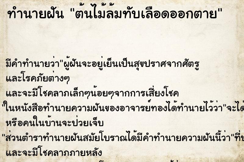 ทำนายฝัน ต้นไม้ล้มทับเลือดออกตาย ทำนายฝัน ต้นไม้ล้มทับเลือดออกตาย
