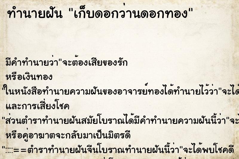 ทำนายฝัน เก็บดอกว่านดอกทอง ทำนายฝัน เก็บดอกว่านดอกทอง