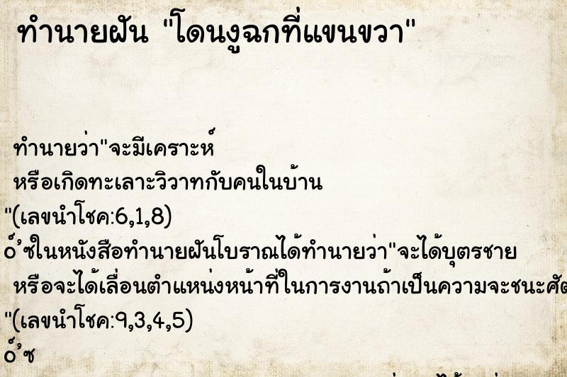 ทำนายฝันทำนายฝันโดนงูฉกที่แขนขวา