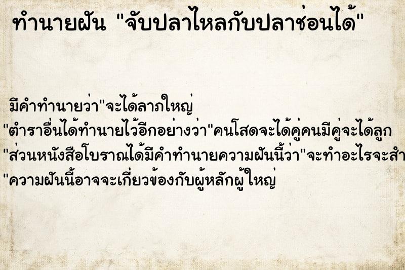ทำนายฝัน จับปลาไหลกับปลาช่อนได้ ทำนายฝัน จับปลาไหลกับปลาช่อนได้
