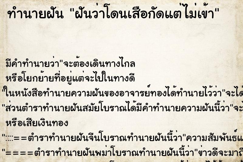 ทำนายฝัน ฝันว่าโดนเสือกัดแต่ไม่เข้า ทำนายฝัน ฝันว่าโดนเสือกัดแต่ไม่เข้า