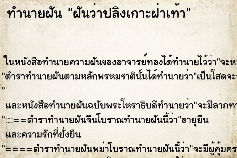 ทำนายฝันทำนายฝันฝันว่าปลิงเกาะฝ่าเท้า