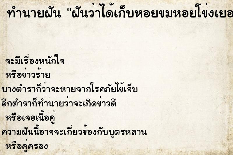 ทำนายฝันฝันว่าได้เก็บหอยขมหอยโข่งเยอะมาก ทำนายฝันทำนายฝันฝันว่าได้เก็บหอยขมหอยโข่งเยอะมาก