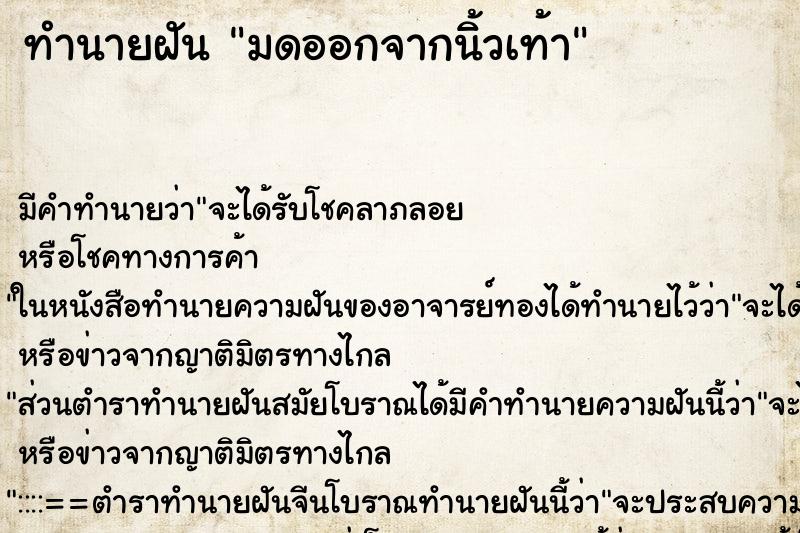 ทำนายฝันมดออกจากนิ้วเท้า ทำนายฝันทำนายฝันมดออกจากนิ้วเท้า