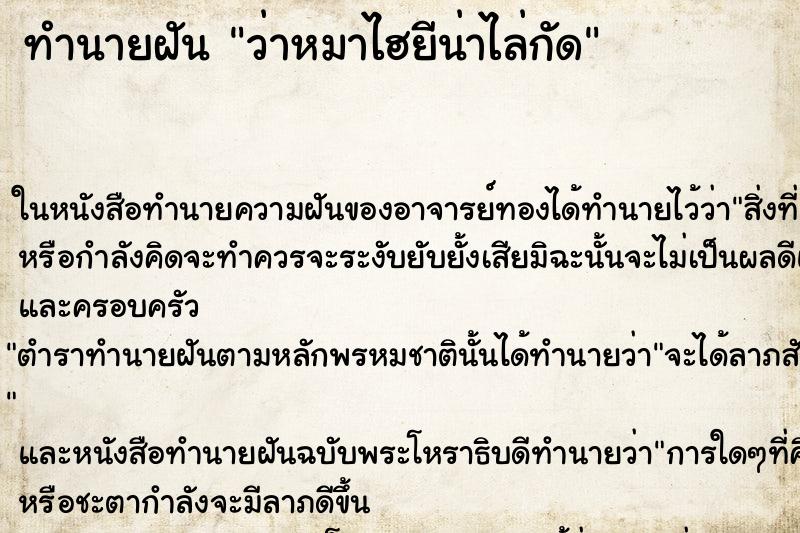 ทำนายฝันว่าหมาไฮยีน่าไล่กัด ทำนายฝันทำนายฝันว่าหมาไฮยีน่าไล่กัด