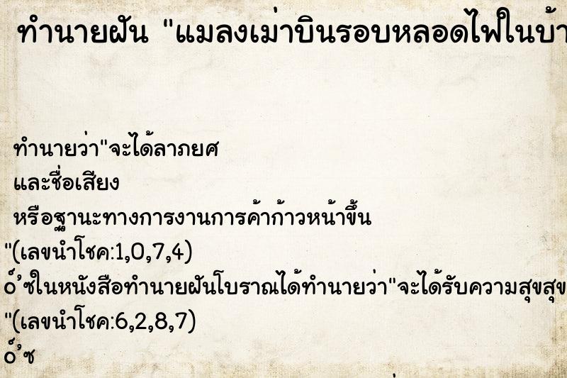 ทำนายฝัน แมลงเม่าบินรอบหลอดไฟในบ้านเต็มไปหมด ตำราโบราณ แม่นที่สุดในโลก