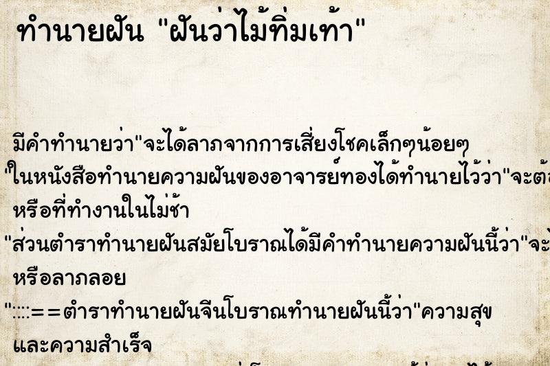 ทำนายฝัน ฝันว่าไม้ทิ่มเท้า ตำราโบราณ แม่นที่สุดในโลก