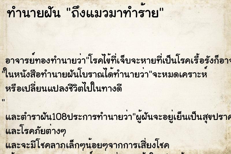 ทำนายฝันถึงแมวมาทำร้าย ทำนายฝันทำนายฝันถึงแมวมาทำร้าย