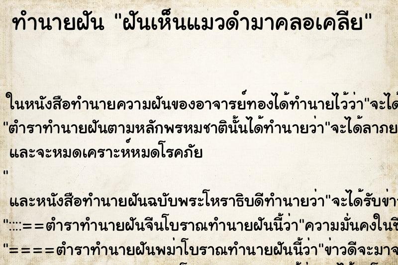 ทำนายฝัน ฝันเห็นแมวดำมาคลอเคลีย ทำนายฝัน ฝันเห็นแมวดำมาคลอเคลีย