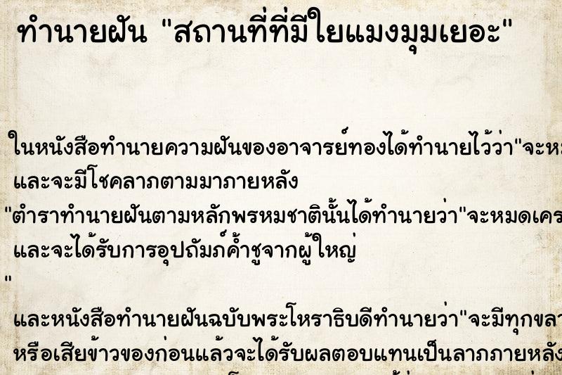 ทำนายฝันทำนายฝันสถานที่ที่มีใยแมงมุมเยอะ