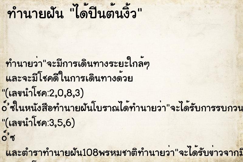 ทำนายฝันได้ปีนต้นงิ้ว ทำนายฝันทำนายฝันได้ปีนต้นงิ้ว