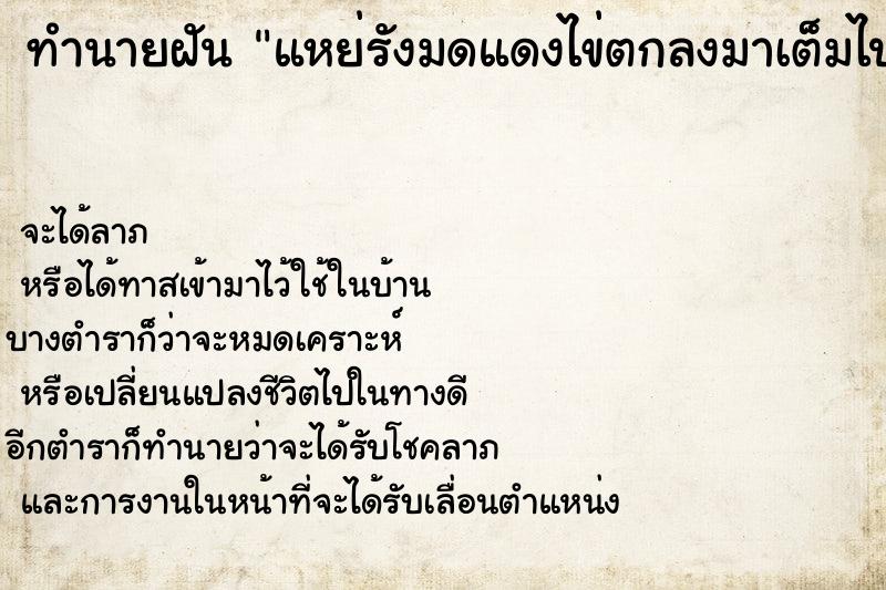 ทำนายฝันทำนายฝันแหย่รังมดแดงไข่ตกลงมาเต็มไปหมด