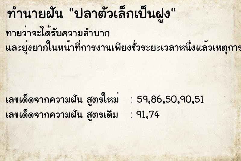 ทำนายฝันทำนายฝันปลาตัวเล็กเป็นฝูง