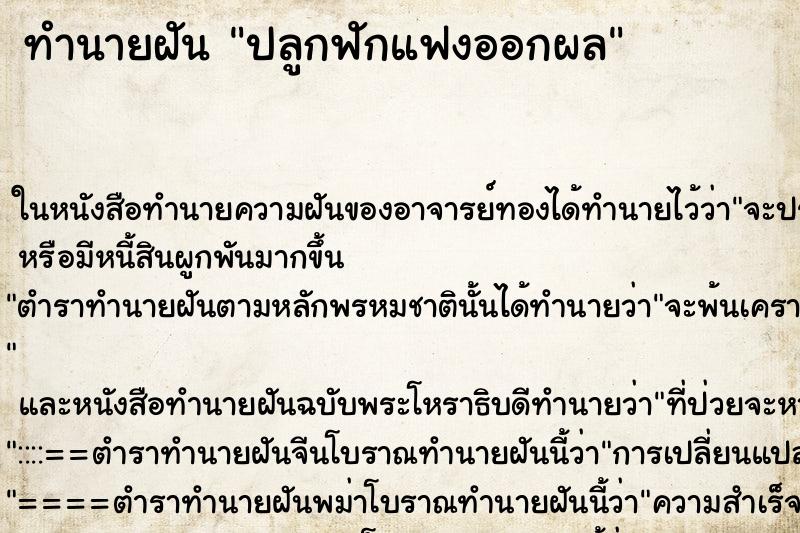 ทำนายฝัน ปลูกฟักแฟงออกผล ตำราโบราณ แม่นที่สุดในโลก