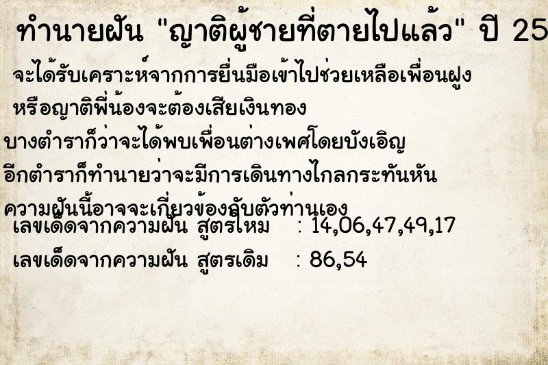ทำนายฝัน ญาติผู้ชายที่ตายไปแล้ว แม่นๆ ฟรี ด้วยตำราหนังสือทำนายฝันโบราณ ทำนายฝันญาติผู้ชายที่ตายไปแล้ว