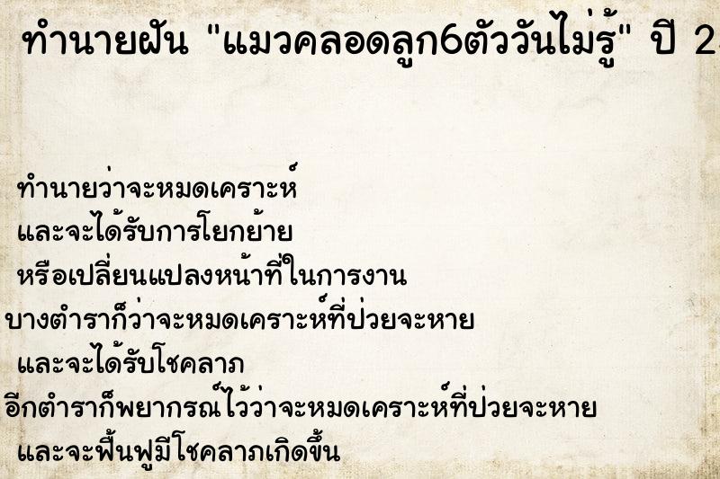 ทำนายฝันแมวคลอดลูก6ตัววันไม่รู้ ทำนายฝันทำนายฝันแมวคลอดลูก6ตัววันไม่รู้