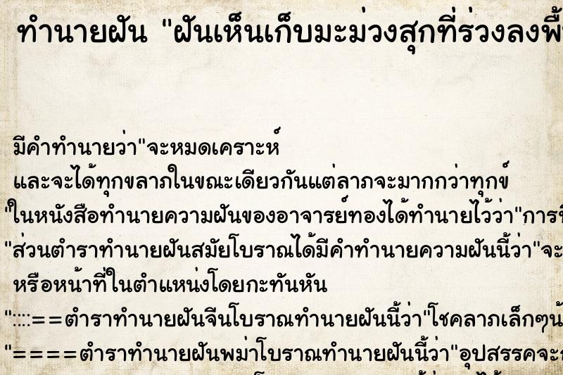 ทำนายฝัน ฝันเห็นเก็บมะม่วงสุกที่ร่วงลงพื้น ทำนายฝัน ฝันเห็นเก็บมะม่วงสุกที่ร่วงลงพื้น