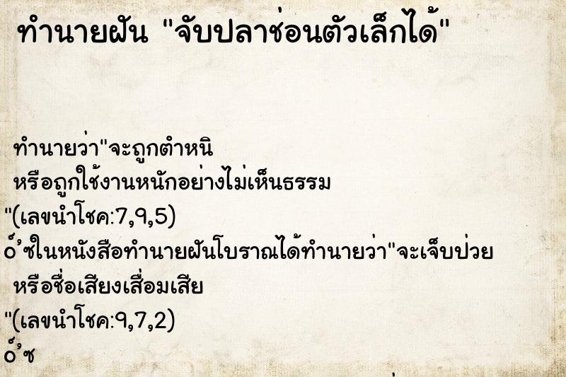 ทำนายฝัน จับปลาช่อนตัวเล็กได้ ทำนายฝัน จับปลาช่อนตัวเล็กได้