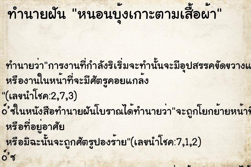 ทำนายฝัน หนอนบุ้งเกาะตามเสื้อผ้า