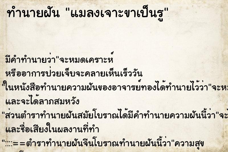 ทำนายฝัน แมลงเจาะขาเป็นรู