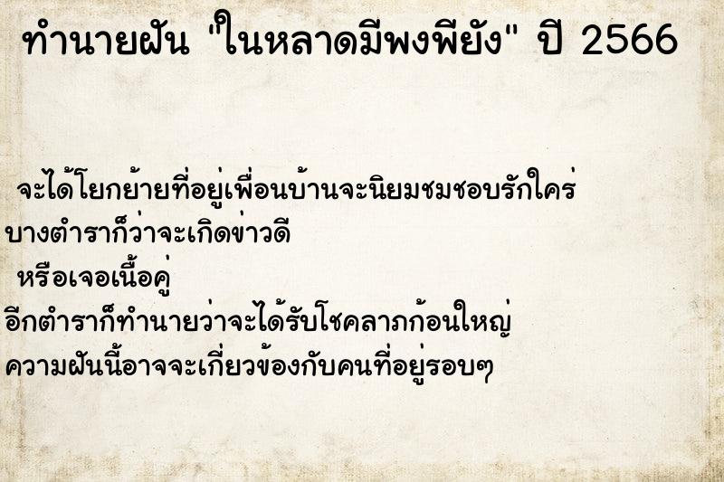 ทำนายฝันในหลาดมีพงพียัง ทำนายฝันทำนายฝันในหลาดมีพงพียัง
